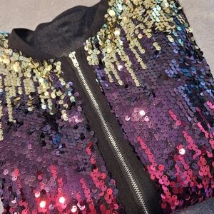 LADIES ZIP FRONT FULLY SEQUINNED SHORT JACKET SIZE XL 90S STYLE RETRO DISCO EUC